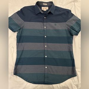 Penguin button down, modern horizontal stripe pattern, blue, size medium